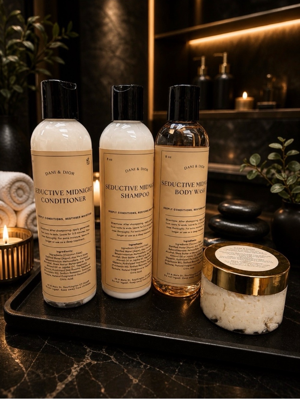 $125 set Seductive Midnight -Body Wash, Shampoo, Conditioner, Body Butter